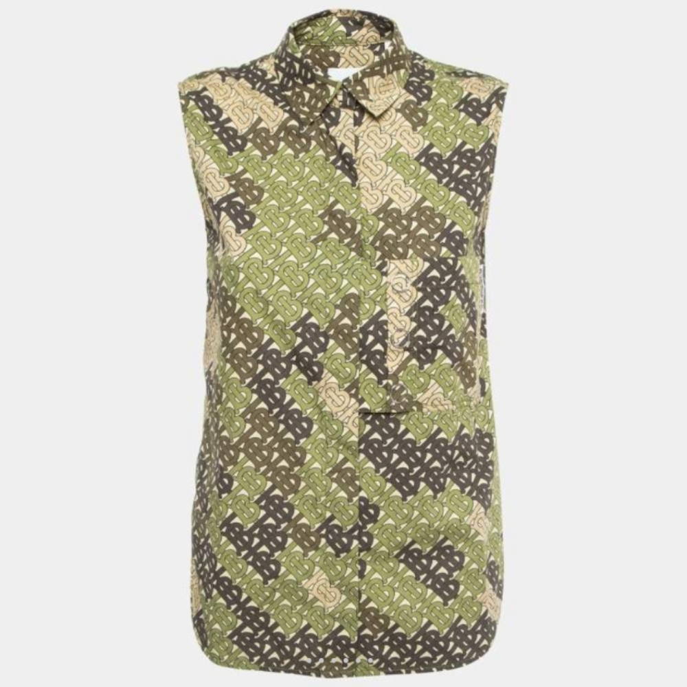 Burberry Monogram Print Blouse in Green and Brown